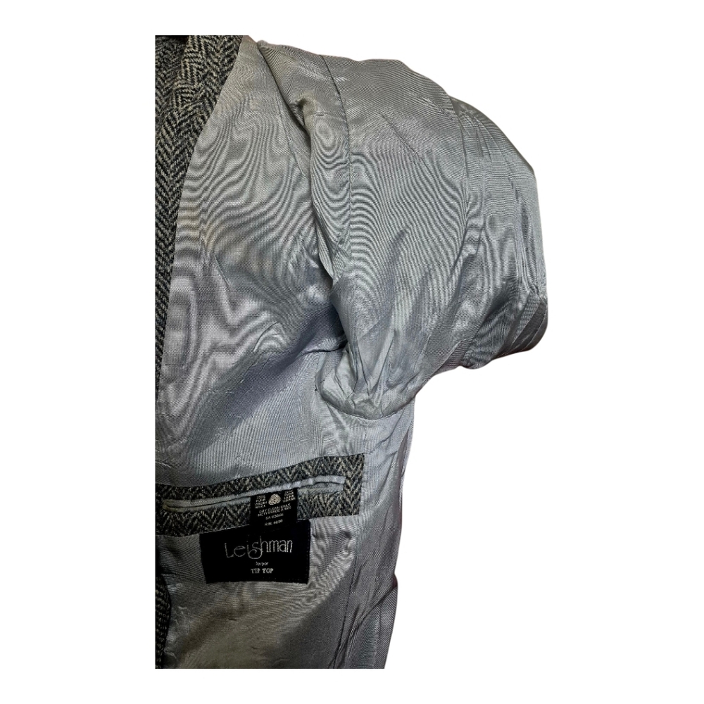 Vintage Grey/Blue Harris Tweed Jacket With Brown elbow patches by Leshman TipTop - Picture 9 of 16